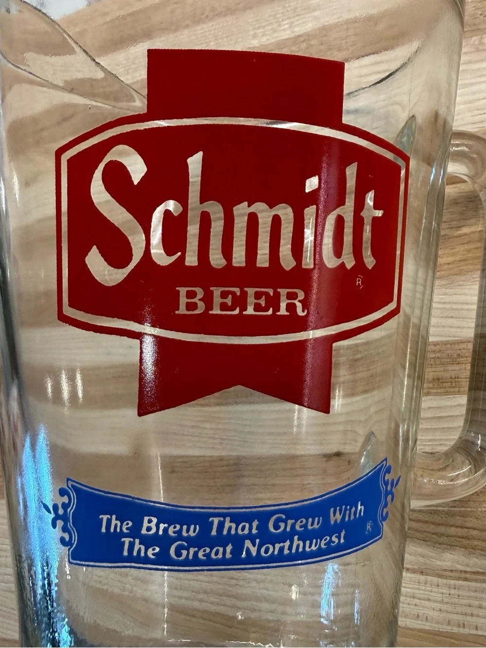 Vintage Schmidt Beer Glass Pitcher Heavy Barware 52oz 70s Barware